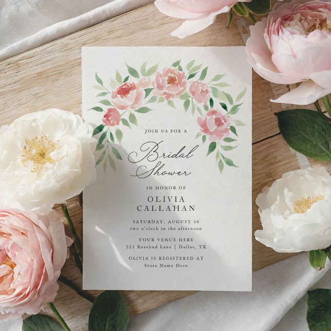 Invitation Élégante Fête des mariées florale rose rustique (Créateur téléchargé)