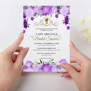 Invitation Élégante Fête des mariées florale violette victori