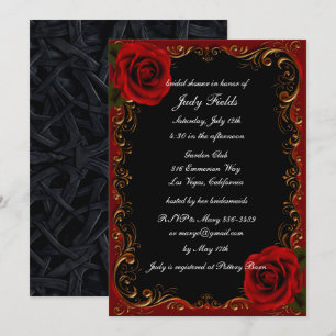 Invitation Élégante Fête des mariées Goth Red Roses