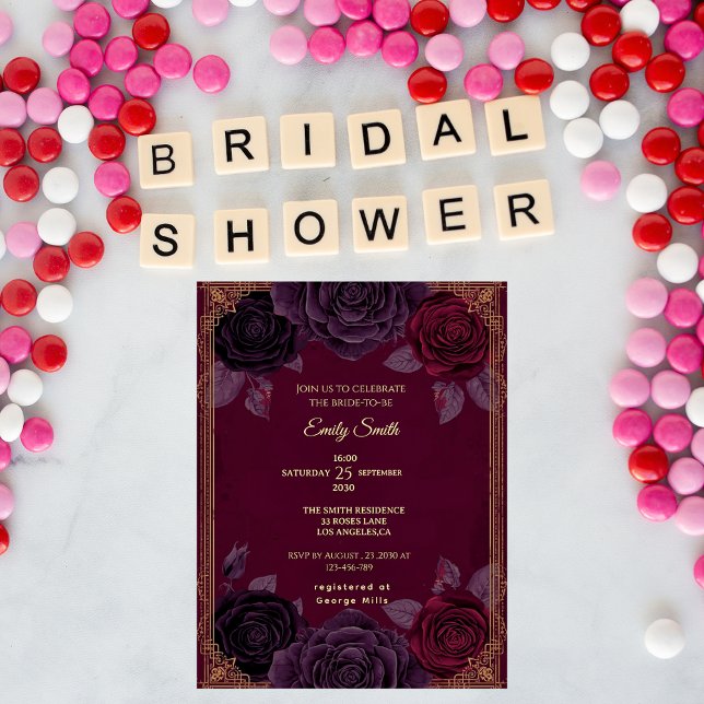 Invitation Élégante Fête des mariées gothique romantique Rose (Créateur téléchargé)