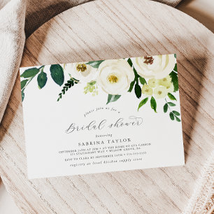 Invitation Élégante Fête des mariées horizontale florale blan