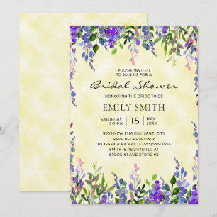 Invitation Élégante Fête des mariées jaune florale violet