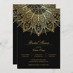 Invitation Elégante Fête des mariées Mandala Black & Gold
