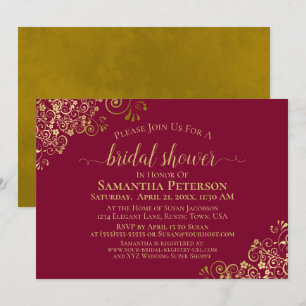 Invitation Elégante Fête des mariées Maroon & Gold Lace Frill