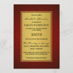 Invitation Elégante Fête des mariées Maroon & Robe Or Faux