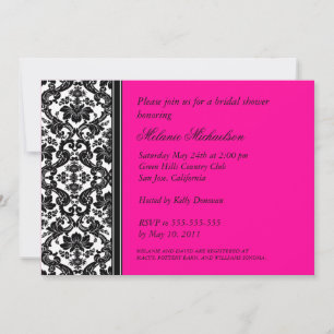 Invitation Elégante Fête des mariées noire rose chaud floral
