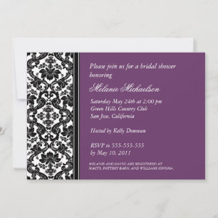 Invitation Elégante Fête des mariées noire violet floral dama