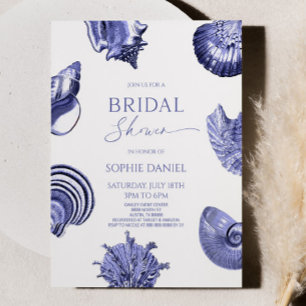 Invitation Elégante Fête des mariées Ocean Blue Seashells