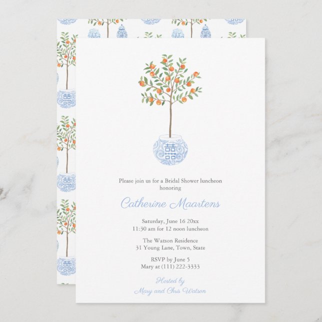 Invitation Elégante Fête des mariées Orange Tree (Devant / Derrière)