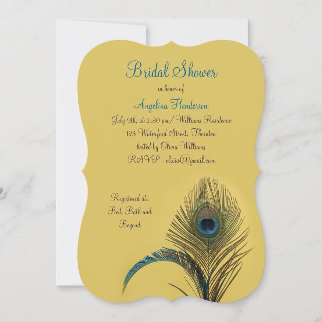 Invitation Elégante Fête des mariées Peacock (jaune) (Devant)