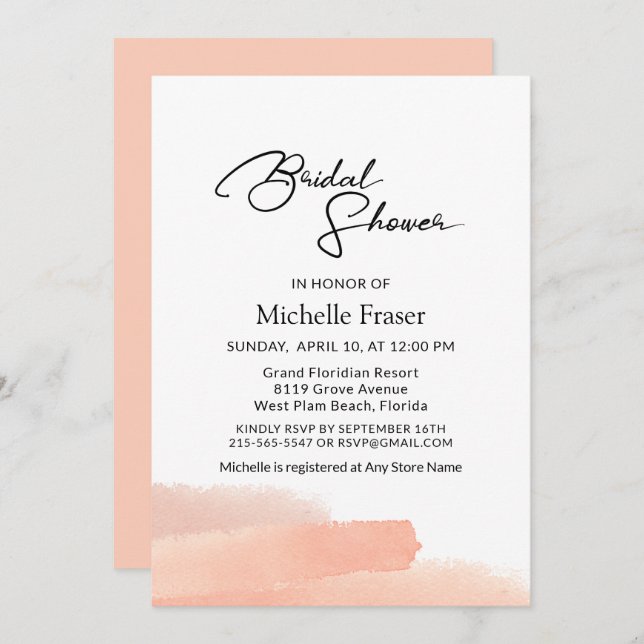 Invitation Elégante Fête des mariées romantique simple rose (Devant / Derrière)