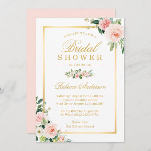 Invitation Élégante Fête des mariées rose florale or rose