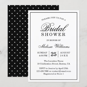 Invitation Élégante Fête des mariées simple en noir et blanc