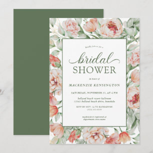 Invitation Elégante Fête des mariées verte Floral Blush Sage