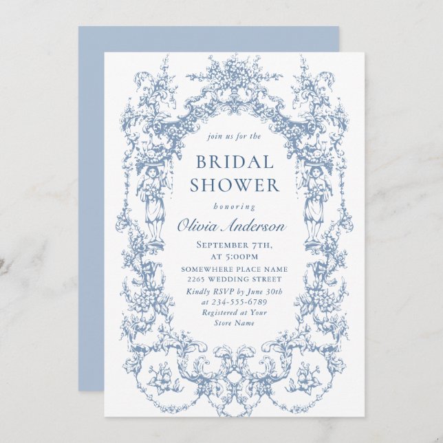 Invitation Elégante Fête des mariées Victorienne Ornée Dusty  (Devant / Derrière)