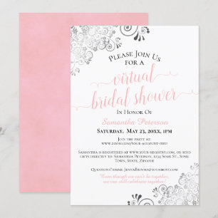 Invitation Elégante Fête des mariées virtuelle frilly rose et