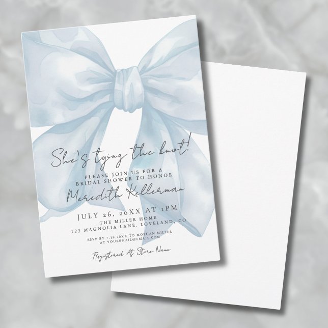 Invitation Elégante Fête des mariées Whimsical de Bow Bleu (Elegant Blue Bow Whimsical Bridal Shower Invitation)