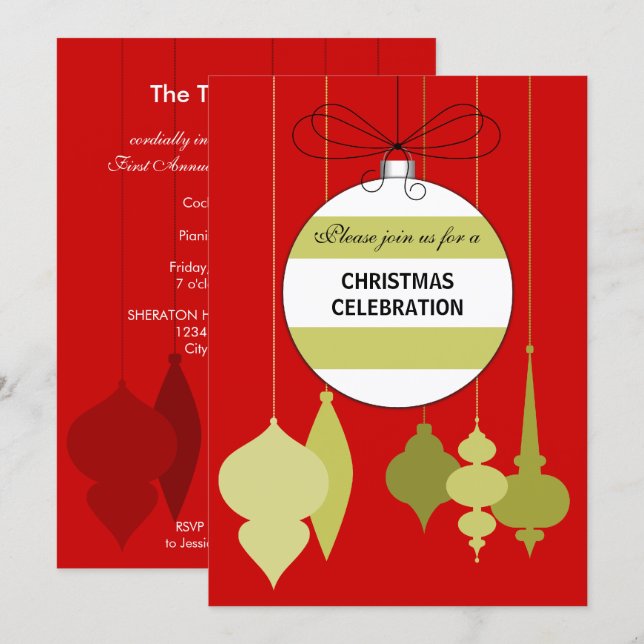 Invitation Élégante fête des ornements de Noël (Devant / Derrière)