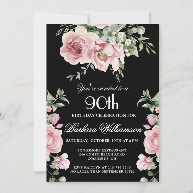 Invitation Élégante fête des Roses peints à la main 90e anniv (Devant)