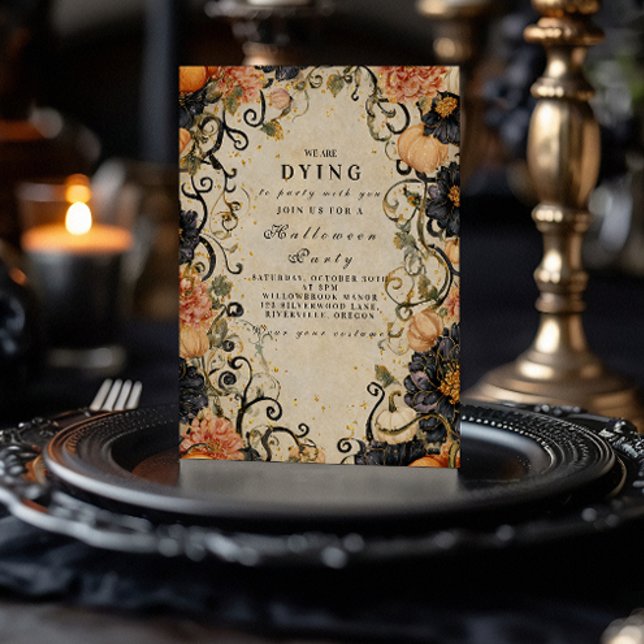Invitation Élégante fête d'Halloween florale foncée (Créateur téléchargé)