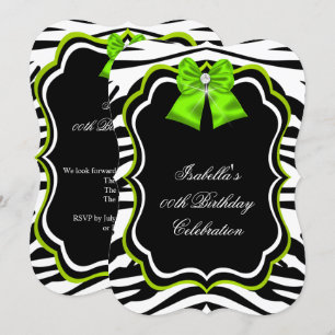 Invitation Élégante Fête Diamant Vert Citron Zèbre Sauvage