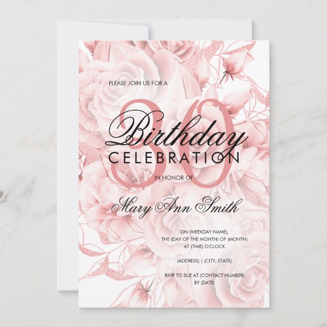 Invitation Elégante fête du 30e anniversaire Floral Rose Gold (Devant)