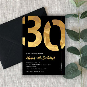 Invitation Élégante fête du 30e anniversaire noir et or