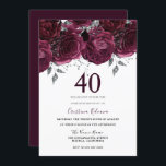 Invitation Elégante fête du 40e anniversaire des Roses du Mar<br><div class="desc">Elégant Maroon Bourgogne Roses 40e anniversaire Invitation Voir la collection correspondante dans Niche et Nest Store</div>