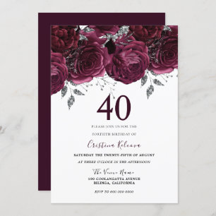 Invitation Elégante fête du 40e anniversaire des Roses du Mar