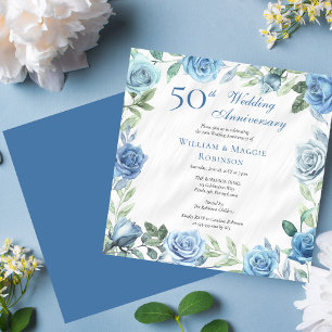 Invitation Élégante fête du 50e anniversaire du Mariage Blue 