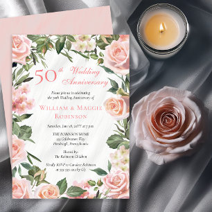 Invitation Élégante fête du 50e anniversaire du Mariage rose