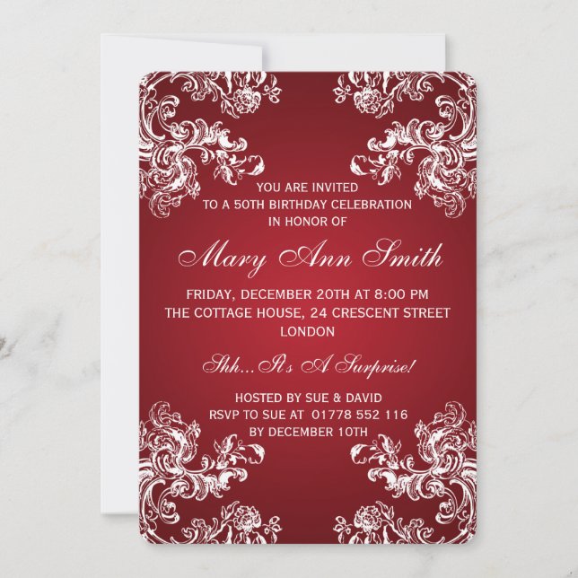 Invitation Élégante fête du 50e anniversaire Vintage perruque (Devant)