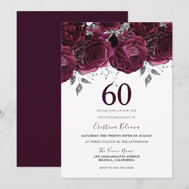 Invitation Élégante fête du 60e anniversaire des Roses du Mar (Devant / Derrière)
