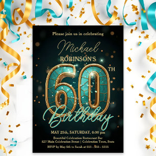 Invitation Élégante fête du 60e anniversaire Turquoise et or