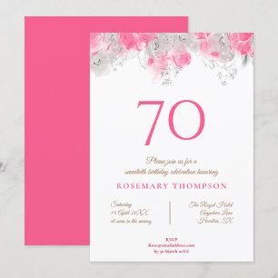 Invitation Élégante fête du 70e anniversaire : des fleurs ros