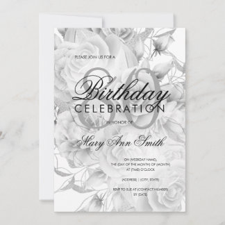 Invitation Elégante fête du 80e anniversaire Floral Argent bl