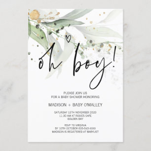 Invitation Élégante fête du Baby shower Eucalyptus Oh Boy