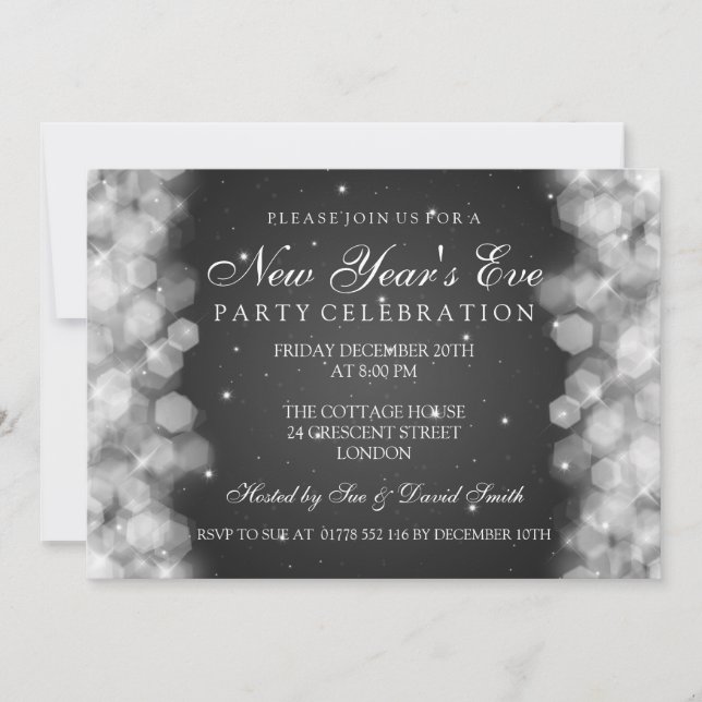 Invitation Élégante fête du Nouvel An noir (Devant)