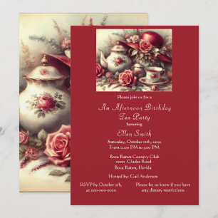 Invitation Elégante fête du thé d'anniversaire Rose rouge