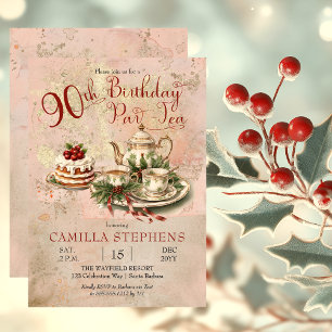 Invitation Élégante fête du Thé d'hiver 90e anniversaire