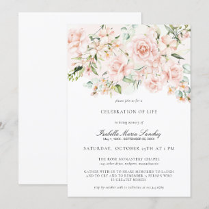 Invitation Élégante fête florale rose de la vie funéraire