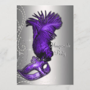 Invitation Élégante fête mascarade violette et grise
