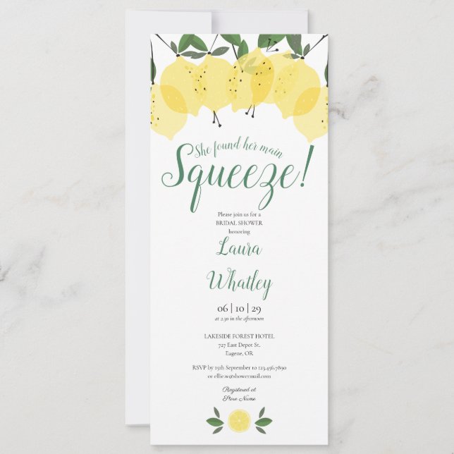 Invitation Élégante Fête Principale Squeeze Lemon Mariage (Devant)