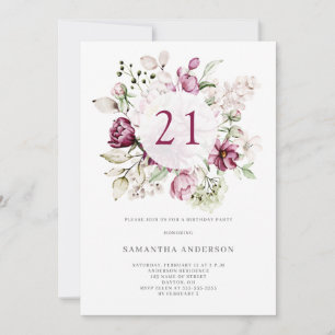 Invitation Élégante fête rose florale 21e anniversaire