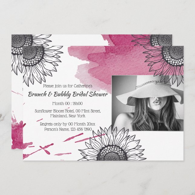 Invitation Elégante fête rose rose gris do-it-yourself photo  (Devant / Derrière)