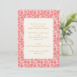 Invitation Élégante Fête Rouge Florale Noël Party de Fêtes
