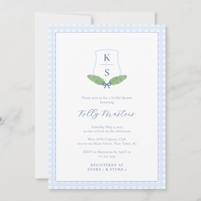 Invitation Elégante feuille de palme Monogramme Fête des mari (Devant)