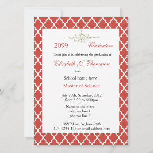Invitation Élégante feuille de quatrefoil rouge motif graduat
