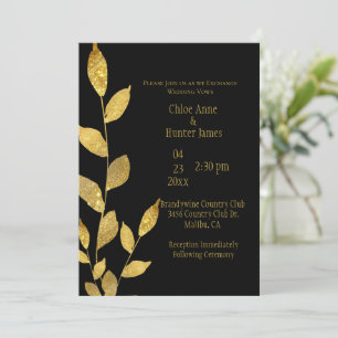 Invitation Elégante feuille d'or noir moderne Mariage chic