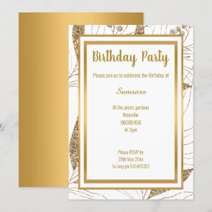 INVITATION ELÉGANTE FEUILLE D'OR TOUTE OCCASION ANNIVERSAIRE